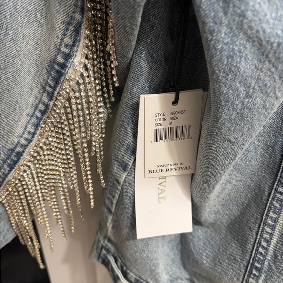 Denim Jacket with rhinestone Fringe Detail - Picture 4 of 4